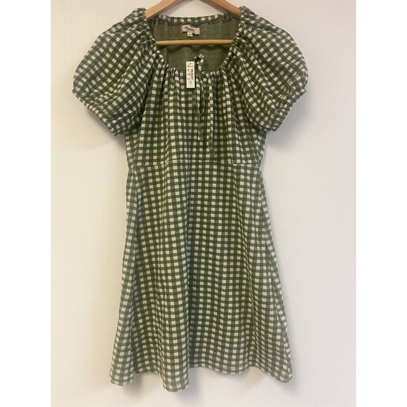 NEW Madewell Jacquard Puff-Sleeve Mini Dress in Gingham Check Size S - Picture 8 of 10